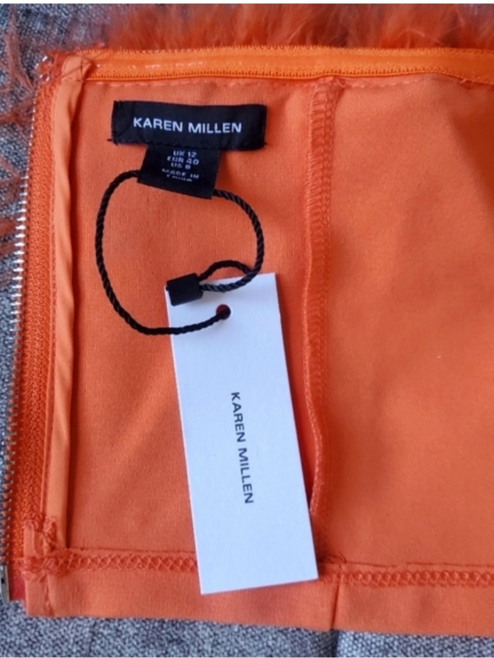 Karen Millen Orange Feather Bandeau Strapless Sleeveless Tube Top Size 8 - Picture 3 of 6